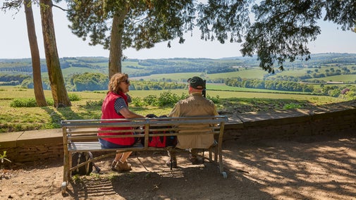 Visitors enjoying the view at Earl's Seat, Wentworth Castle Gardens